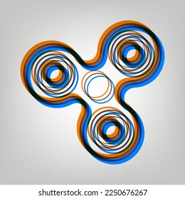 Fidget spinner sign. Stroked Icon in orange, azure and old lavender Colors at gray Background. Illustration.