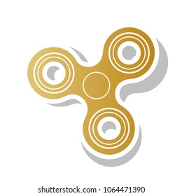 Fidget spinner sign. Vector. Golden gradient icon with white contour and rotated gray shadow at white background.