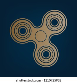 Fidget spinner sign. Vector. Golden icon and border at dark cyan background.