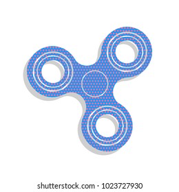 Fidget spinner sign. Vector. Neon blue icon with cyclamen polka dots pattern with light gray shadow on white background. Isolated.