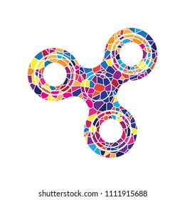 Fidget spinner sign. Vector. Stained glass icon on white background. Colorful polygons. Isolated.
