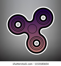 Fidget spinner sign. Vector. Violet gradient icon with black and white linear edges at gray background.