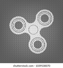 Fidget spinner sign. Vector. White knitted icon on gray knitted background. Isolated.