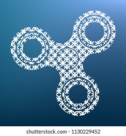 Fidget spinner sign. Vector. White textured icon at lapis lazuli gradient background.