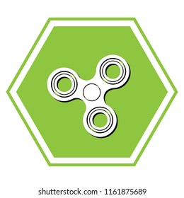 Fidget spinner sign. Vector. White icon with black shadow at yellow green honeycomb on white background.