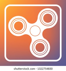 Fidget spinner sign. Vector. White icon on transparent button at orange-violet gradient background.
