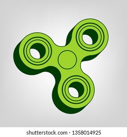Fidget spinner sign. Vector. Yellow green solid icon with dark green external body at light colored background.