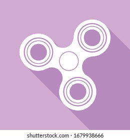Fidget spinner sign. White Icon with long shadow at purple background. Illustration.