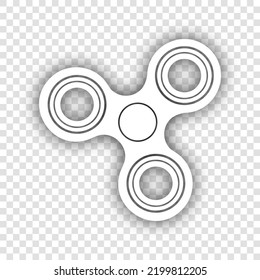 Fidget spinner sign. White Icon with dropped natural gray Shadow at transparent Background. Illustration.