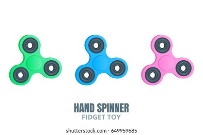 Fidget spinner. Stress relieving toy. Trendy colorful hand spinners