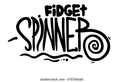Fidget Spinner text. Children's toy for hands. Hand spinner tricks. Banner element. Vector illustration, isolated on white background.