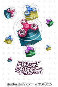 Fidget spinner toy for relaxation. Spinner on the cube and graffiti. Vector illustration for  background, banner.