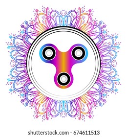 Fidget spinner toy - stress and anxiety relief. Vector. Fidget Spinner toy on the background of the mandala.