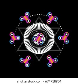 Fidget spinner toy - stress and anxiety relief. Vector. Fidget Spinner toy on the background of the star.