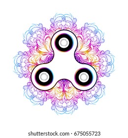 Fidget spinner toy - stress and anxiety relief. Vector. Fidget Spinner toy on the background of the mandala.