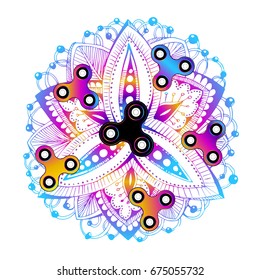 Fidget spinner toy - stress and anxiety relief. Vector. Fidget Spinner toy on the background of the mandala.