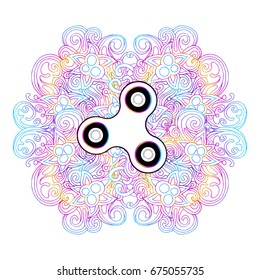 Fidget spinner toy - stress and anxiety relief. Vector. Fidget Spinner toy on the background of the mandala.