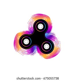 Fidget spinner toy - stress and anxiety relief. Vector. Fidget Spinner toy on the background of bright spots.