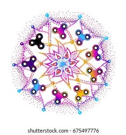 Fidget spinner toy - stress and anxiety relief. Vector. Fidget Spinner toy on the background of the mandala.