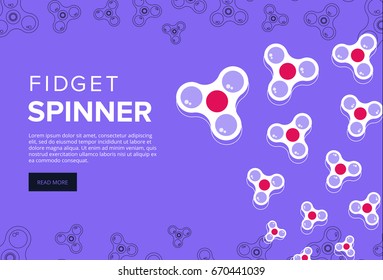 Fidget spinner web banner ad in flat vector design. Trendy hipster hand toy icon. Anti stress fun game of school kids. Vector illustration.