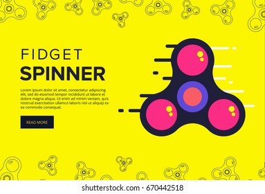 Fidget spinner web banner ad in flat vector design. Trendy hipster hand toy icon. Anti stress fun game of school kids. Vector illustration.