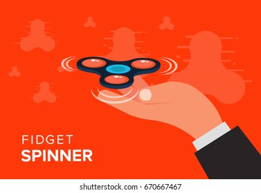 Fidget spinner web banner ad in flat vector design. Trendy hipster hand toy icon. Anti stress fun game of school kids. Vector illustration.