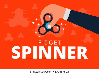 Fidget spinner web banner ad in flat vector design. Trendy hipster hand toy icon. Anti stress fun game of school kids. Vector illustration.