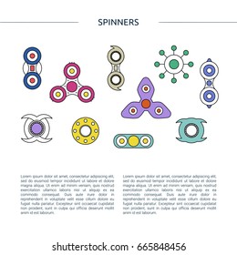 Fidget Spinners design concept. Popular toy for stress relief. Colorful vector illustration.