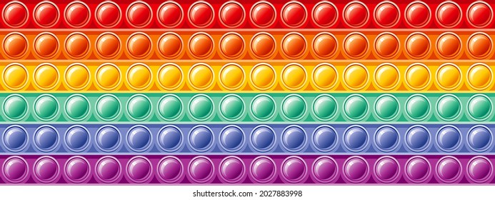 Fidget toy pattern. Popit sensory vector toy. Seamless rainbow popular pop it. 3d realistic antistress fidgeting toy. Bubble popit fidget vector. Anti stress rainbow sensory icon. Cartoon illustration