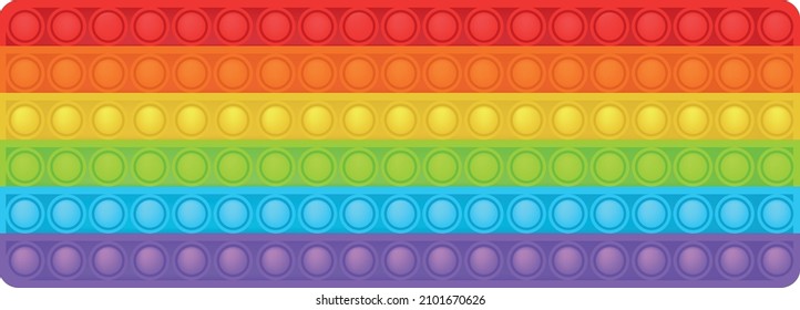 Fidget toy pattern. Popit sensory vector toy. Seamless rainbow popular pop it. 3d realistic antistress fidgeting toy. Bubble popit fidget vector. Anti stress rainbow sensory icon. Cartoon illustration
