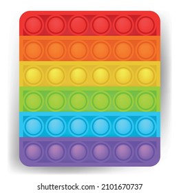 Fidget toy pattern. Popit sensory vector toy. Seamless rainbow popular pop it. 3d realistic antistress fidgeting toy. Bubble popit fidget vector. Anti stress rainbow sensory icon. Cartoon illustration