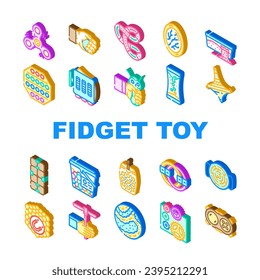 fidget toy pop fun icons set vector. silicone bubble, hand stress, children game, finger push, kid fidget toy pop fun glyph pictogram Illustrations