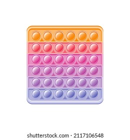 Fidget toy. Popit sensory vector toy. Rainbow square popular pop it. 3d realistic antistress fidgeting toy. Bubble popit fidget vector. Child kid anti stress sensory icon. Cartoon baby illustration