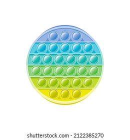 Fidget toy. Popit sensory vector toy. Soft ainbow circle popular pop it. 3d realistic antistress fidgeting toy. Bubble popit fidget vector. Child kid anti stress sensory icon. Cartoon illustration