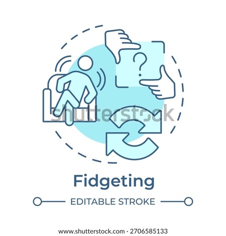Fidgeting soft blue concept icon. Emotions control, nervous person. Impulsive behaviour. Round shape line illustration. Abstract idea. Graphic design. Easy to use in blog post, booklet