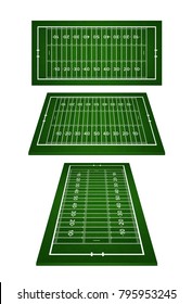 Field for American football from different angles on white background, set of images of a field for american football