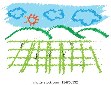 field and blue sky drawing