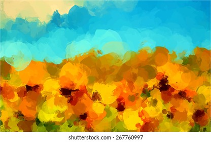Field bright brush strokes background. Vector version