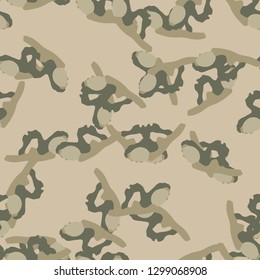 Field camouflage of various shades of green and beige colors. It is a colorful seamless pattern that can be used as a camo print for clothing and background and backdrop or computer wallpaper