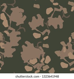 Field camouflage of various shades of green, brown and beige colors. It is a colorful seamless pattern that can be used as a camo print for clothing and background and backdrop or computer wallpaper