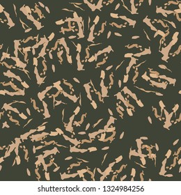 Field camouflage of various shades of green, brown and beige colors. It is a colorful seamless pattern that can be used as a camo print for clothing and background and backdrop or computer wallpaper