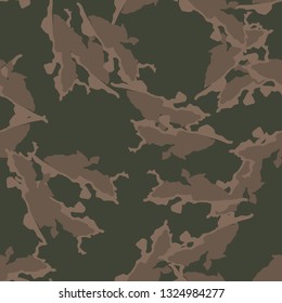 Field camouflage of various shades of green, brown and beige colors. It is a colorful seamless pattern that can be used as a camo print for clothing and background and backdrop or computer wallpaper