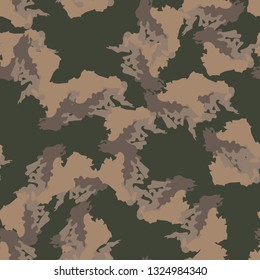 Field camouflage of various shades of green, brown and beige colors. It is a colorful seamless pattern that can be used as a camo print for clothing and background and backdrop or computer wallpaper