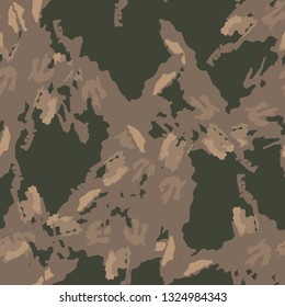 Field camouflage of various shades of green, brown and beige colors. It is a colorful seamless pattern that can be used as a camo print for clothing and background and backdrop or computer wallpaper