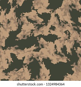 Field camouflage of various shades of green, brown and beige colors. It is a colorful seamless pattern that can be used as a camo print for clothing and background and backdrop or computer wallpaper