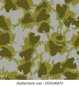 Field camouflage of various shades of green and gray colors. It is a colorful seamless pattern that can be used as a camo print for clothing and background and backdrop or computer wallpaper