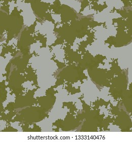 Field camouflage of various shades of green and gray colors. It is a colorful seamless pattern that can be used as a camo print for clothing and background and backdrop or computer wallpaper