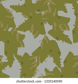 Field camouflage of various shades of green and gray colors. It is a colorful seamless pattern that can be used as a camo print for clothing and background and backdrop or computer wallpaper