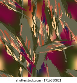 Field camouflage of various shades of green, beige and red colors. It is a colorful seamless pattern that can be used as a camo print for clothing and background and backdrop or computer wallpaper