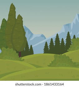 field camp landscape scene with forest vector illustration design